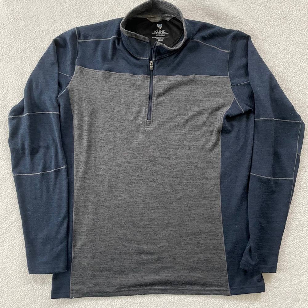 Kuhl‎ 1/4 Zip Pullover Mens Medium Blue Grey Colorblock Thumbhole Style 3112